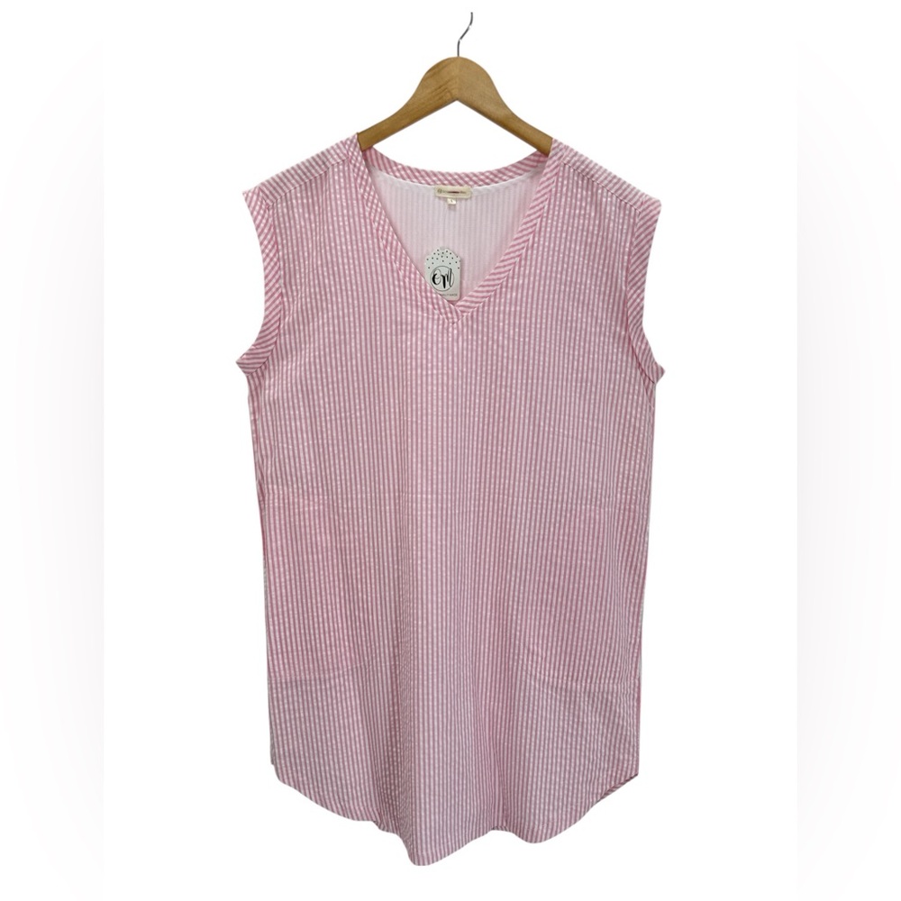 Occasionally Made Pink Stripe Seersucker SleevelessShift Dress Preppy Summer L